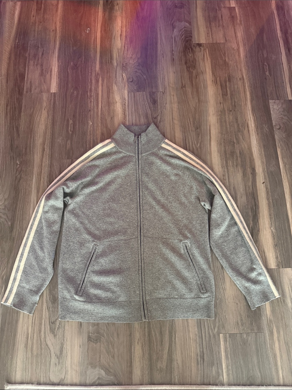 Juicy Couture Gray Track Jacket with Contrast Cream Stripes